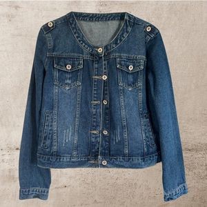 Womens Cut Jean Jacket Button Down Collarless